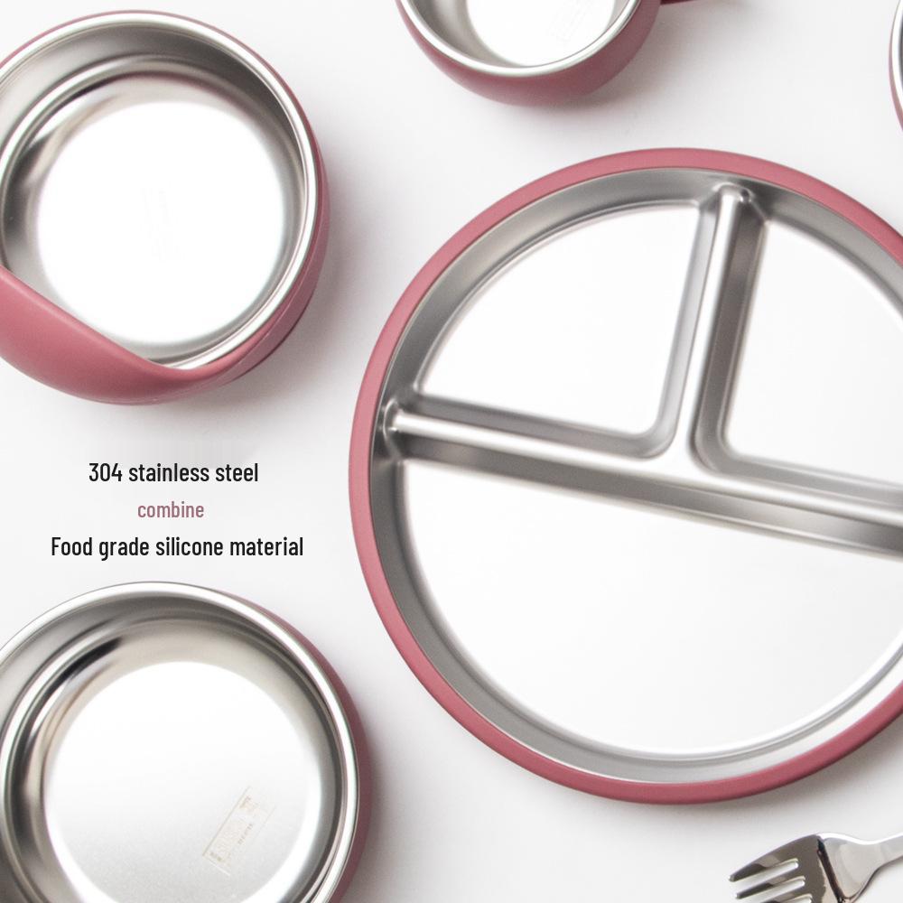 Детский обеденный набор из нержавеющей стали с противоскользящим силиконовым присосом и столовыми приборами