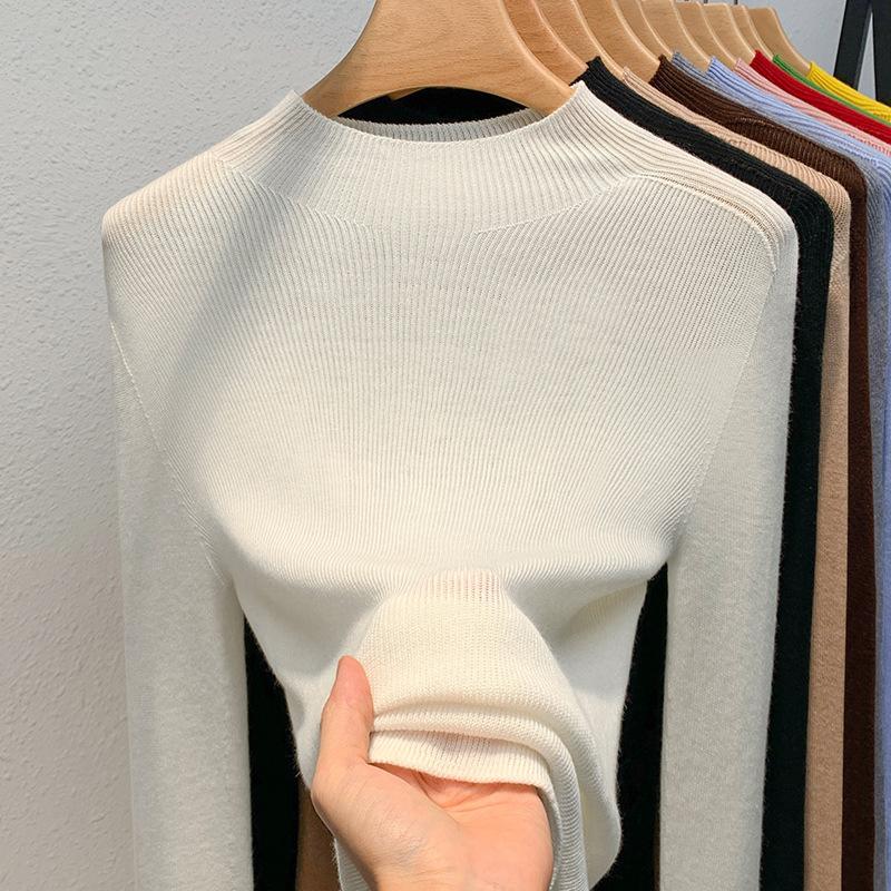 Женский осенне-зимний кашемировый вязаный свитер с высокой горловиной и нижней половиной