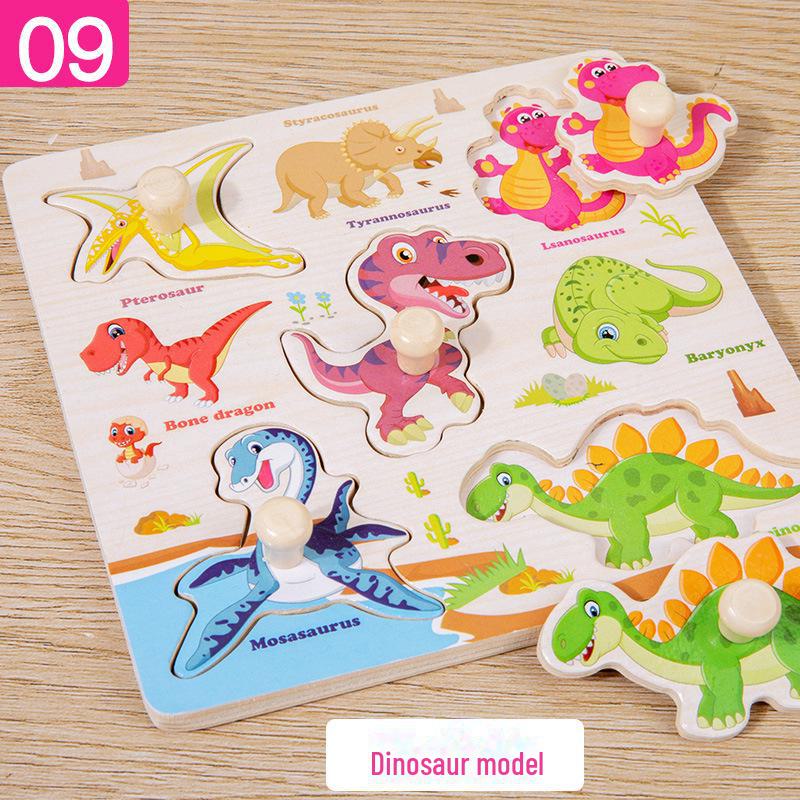 Wooden Dinosaur & Traffic Puzzle Board: Cognitive & Early Education Toy for Kids