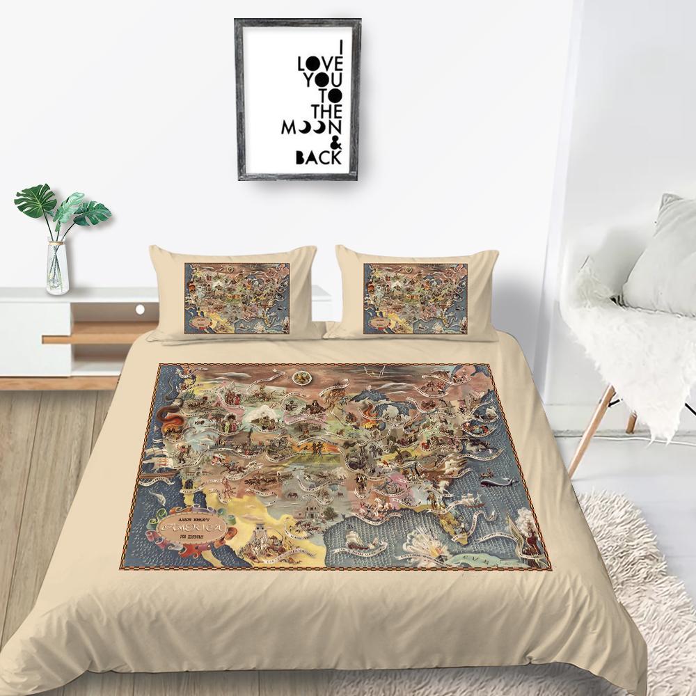 Новая мода с мультяшным принтом в виде карты, чехол для постельного белья, модный комплект чехлов, пододеяльник, домашний текстиль для мужчин и женщин, комплект постельного белья двойного размера