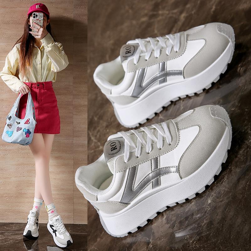 Женские повседневные туфли на толстой платформе Dad Shoes со шнуровкой, нескользящие, для ходьбы, удобные кроссовки из искусственной кожи для бега и тенниса для женщин, дышащие кроссовки