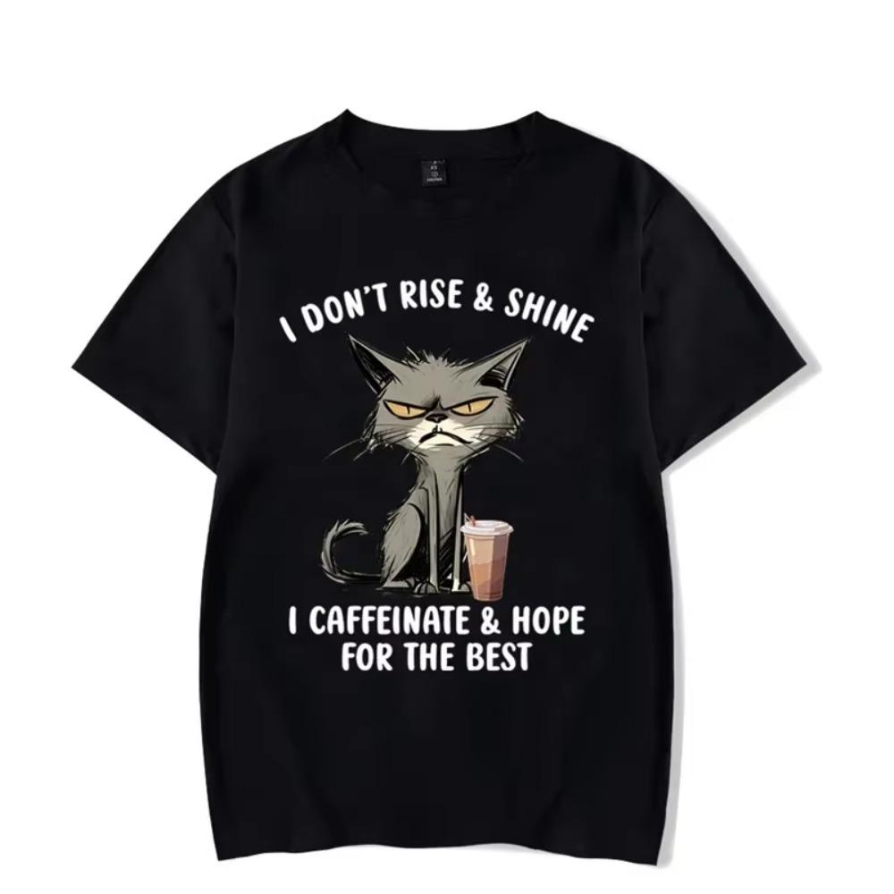 Футболки с графическим принтом I Don't Rise & Shine, забавная футболка с котом, черные мужские топы, модная одежда, футболки Harajuku для женщин и мужчин, брендовая футболка
