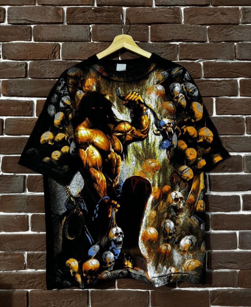 RARE VINTAGE MANOWAR 90s METAL BAND GRAIL All over print skull xl black Unisex T-Shirt