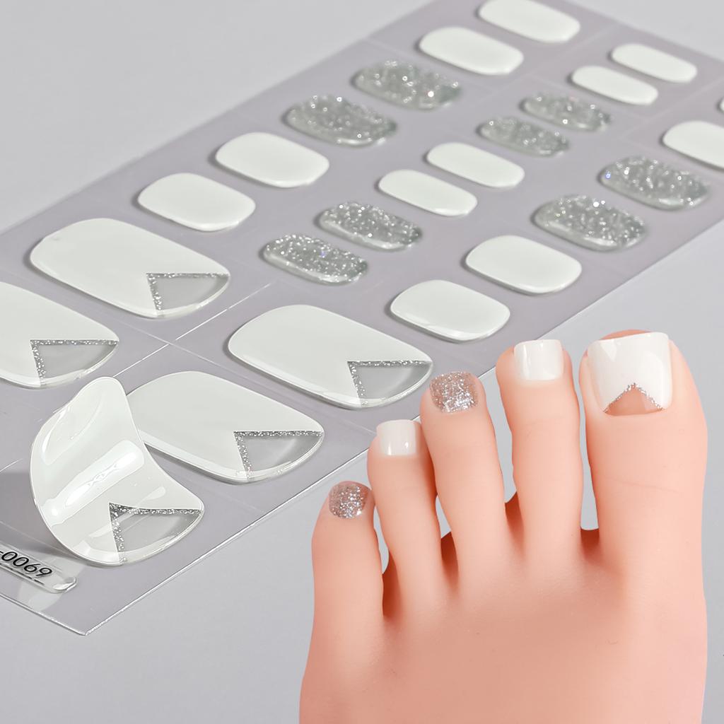 26Tips Pink French Semi Cured Gel Toenail Sticker Gradient Full Cover Gel Toenail Wraps Self-Adhesive Foot Nail Art Decoration
