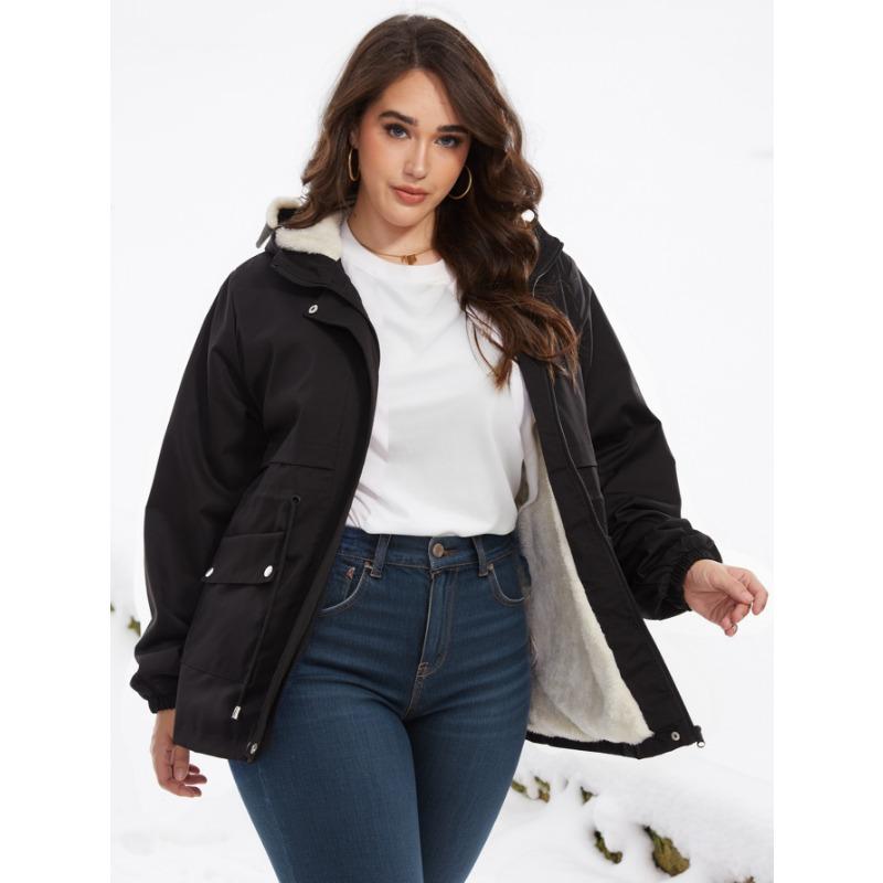 Женская осенне-зимняя куртка средней длины с кулиской на талии и капюшоном, повседневная куртка больших размеров