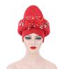 Ready to Ship 2025 Latest Ladies Flower Embroidery African Hats Fashion Ethnic Style Stretch Turban Headbands for Women