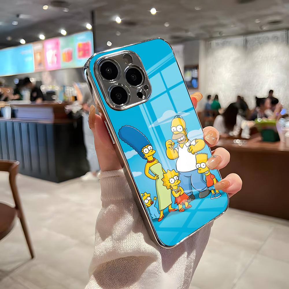 Чехол для телефона Симпсоны для iPhone 17 Pro Max 15 Pro 16 14 Plus 12 13 Mini 11 Pro Ударопрочный Электрооplated Стеклянная крышка