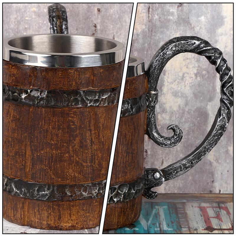 1 pc cup of imitation wood reusable resin cup novelty oak beer bucket | cups