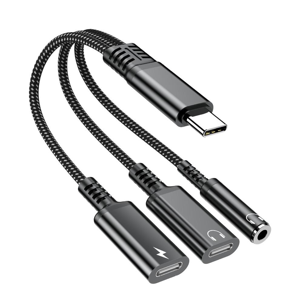 Dual Type-C Port Headphone Charger Adapter 3.5mm Headphone Adapter Music Calls Video