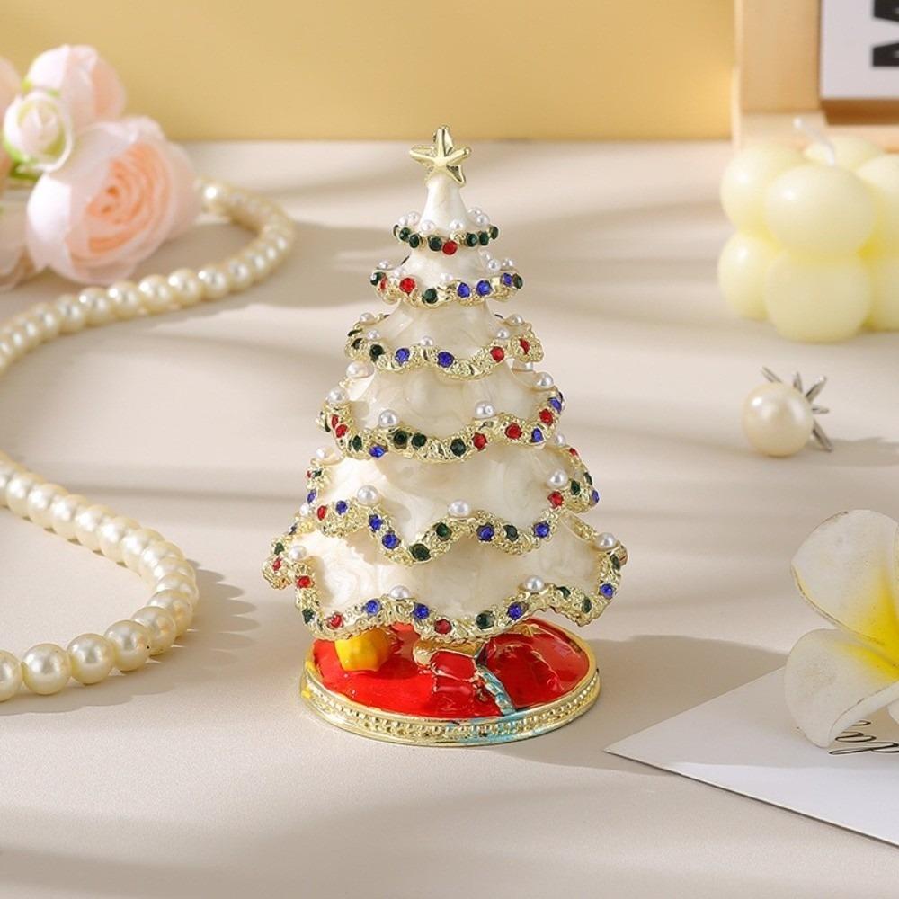 Metal Christmas Tree Ornaments Colorful Enamel Christmas Decoration Pearl Crystal Tabletop Decor Miniature Xmas Tree