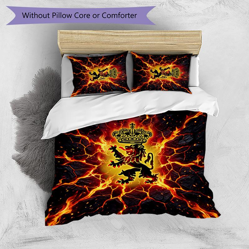 Belgium Football Printed Bedding 3 Piece Set Cozy Breathable Bed Cover Set as Housewarming Holiday Gift