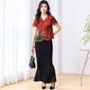 Fragrant Cloud Yarn 100% Mulberry Silk V-neck Printed Silk Summer New Women's T-shirt