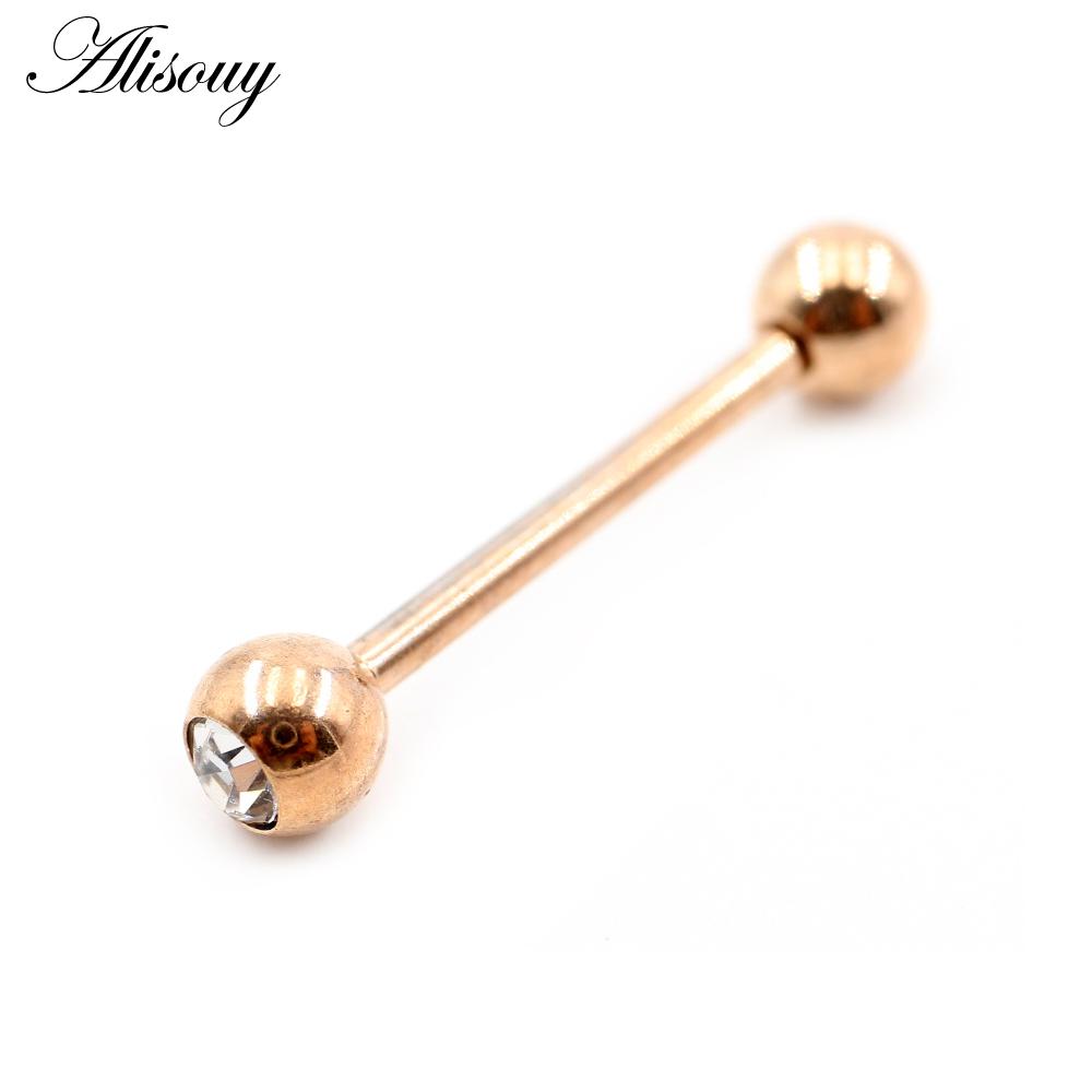 Alisouy 2 шт., 14 г/16 г, шарик из кубического циркона, кольца из нержавеющей стали для языка, пирсинг перегородки, промышленные серьги-штанги, украшения для тела