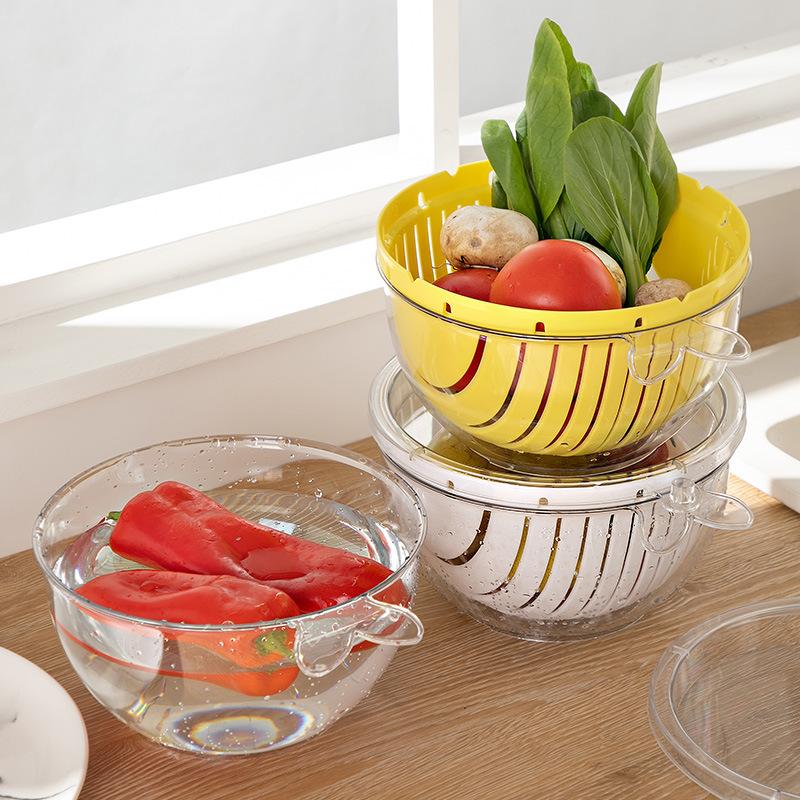 Multifunctional Internet celebrity drain basket can cut vegetables Home kitchen wash Poon choi Water basket Plastic vegetable fruit plate