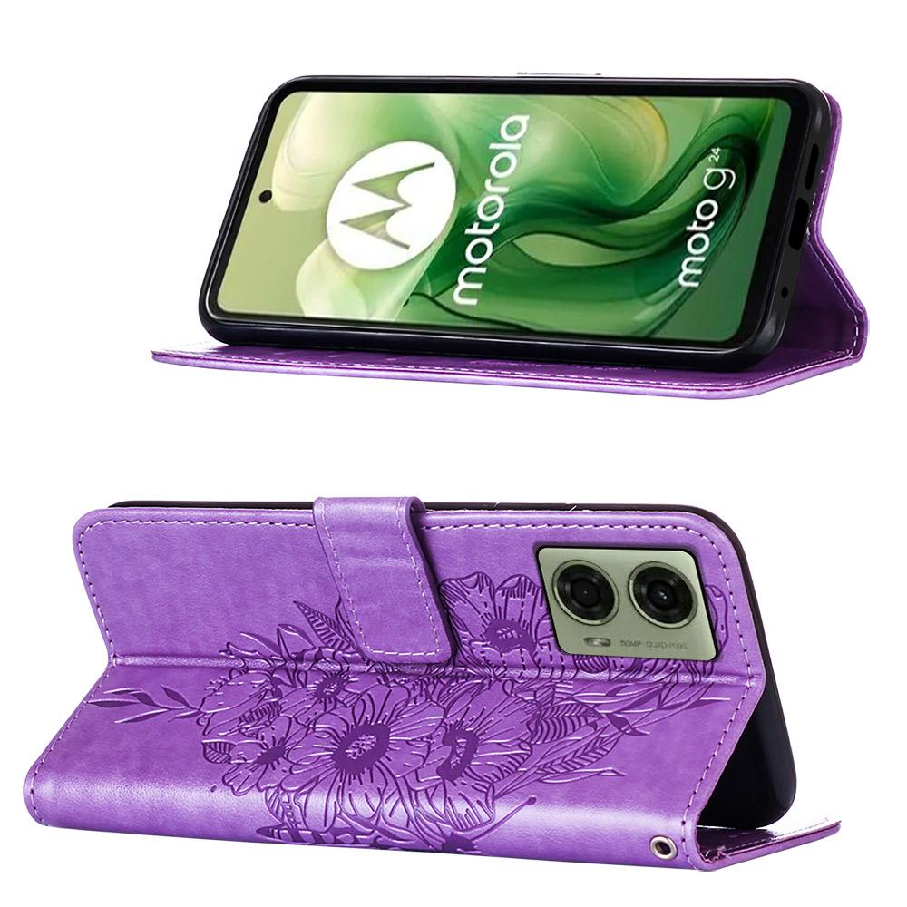 Чехол-кошелек для Motorola Moto E14 4G/G04 4G/G04s 4G/G24 4G с ремешком на запястье, кожаный чехол для телефона с тиснением бабочки