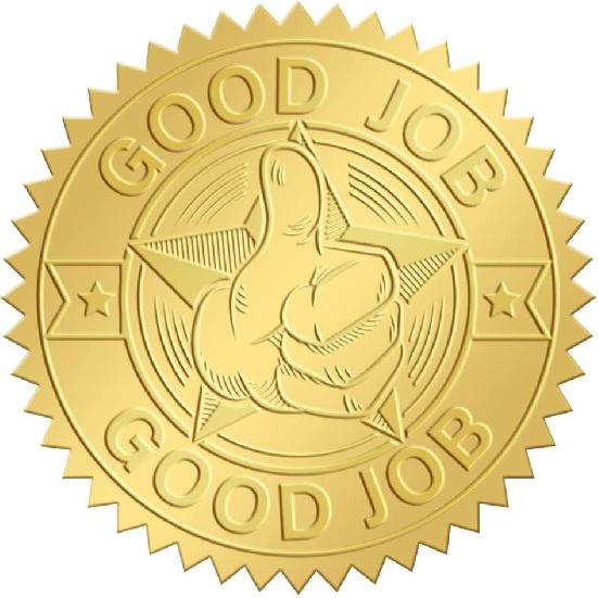 CRASPIRE 2 Inch Gold Embossed Envelope Seals Stickers Good Job 100pcs Adhesive Embossed Foil Seals Stickers Label for Wedding Invitations Gift