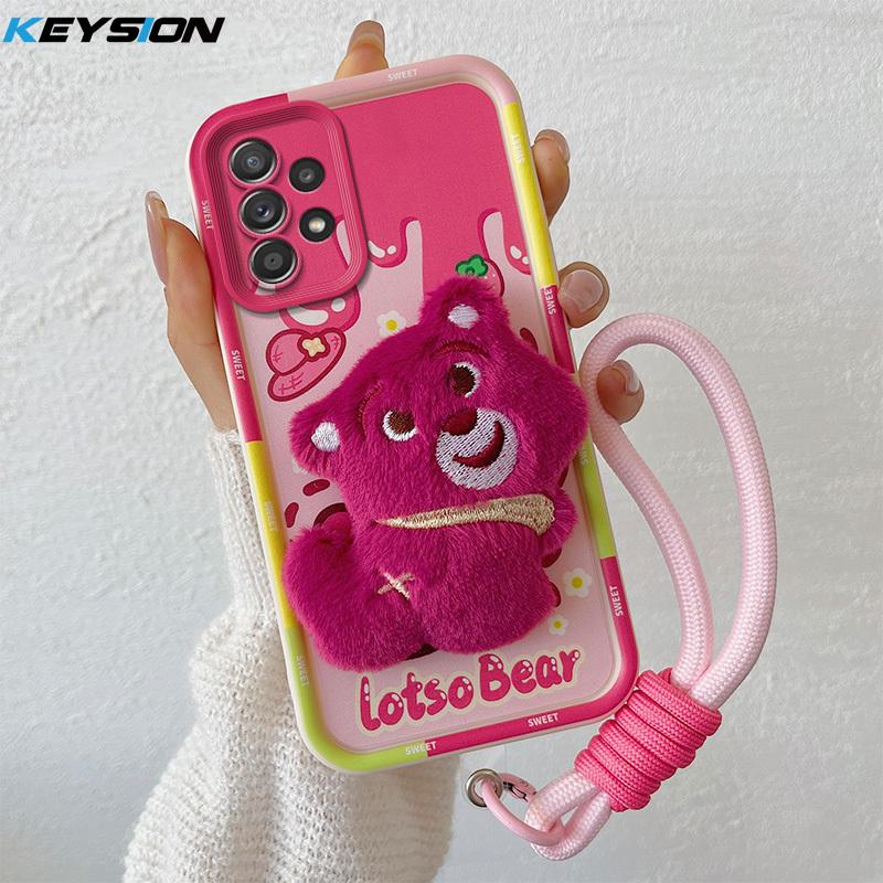 KEYSION Cute 3D Cartoon Plush Case for Samsung A53 5G A23 with Lanyard Silicone Shockproof Phone Cover for Galaxy A13 4G A53 5G