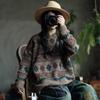 Johnature Женские винтажные принты с цветочным принтом, свитера-пуловеры с круглым вырезом и длинными рукавами, осенние мягкие женские свитера