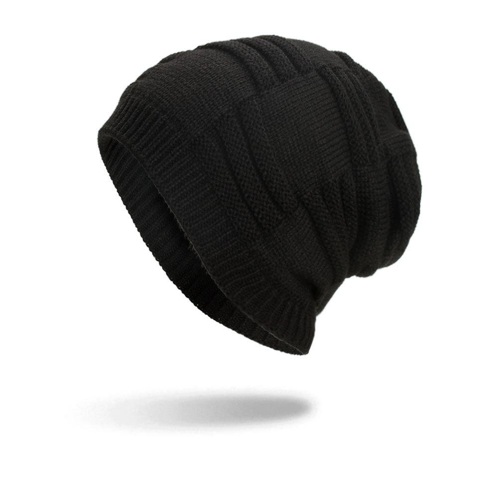 Autumn and Winter New Velvet Three-stripe Pullover Hat Knitted Wool Hat