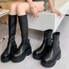 Массивные новые женские сапоги до колена, модные длинные сапоги на платформе, осенне-зимние туфли, черные элегантные ботинки на каблуке