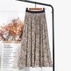 Spring Autumn Ladies Temperament Chiffon Leopard Print Medium Length High Waist A-Line Women Vintage Pleats Skir