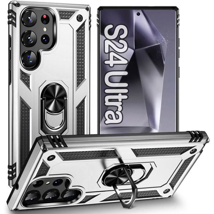 Coque de protection - Booling - pour Samsung Galaxy S24 Ultra - Rigide Antichoc - Argenté - Support Anneau