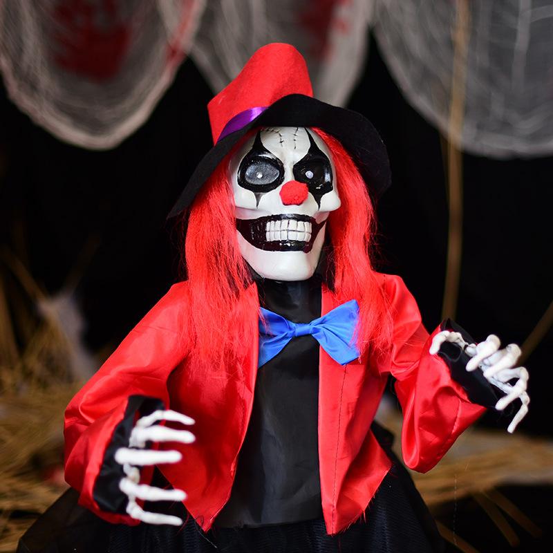 Creepy Motion-Activated Clown Prop LED Glowing Eyes Laughing Sound Outdoor Halloween Decor for Haunted Gardens