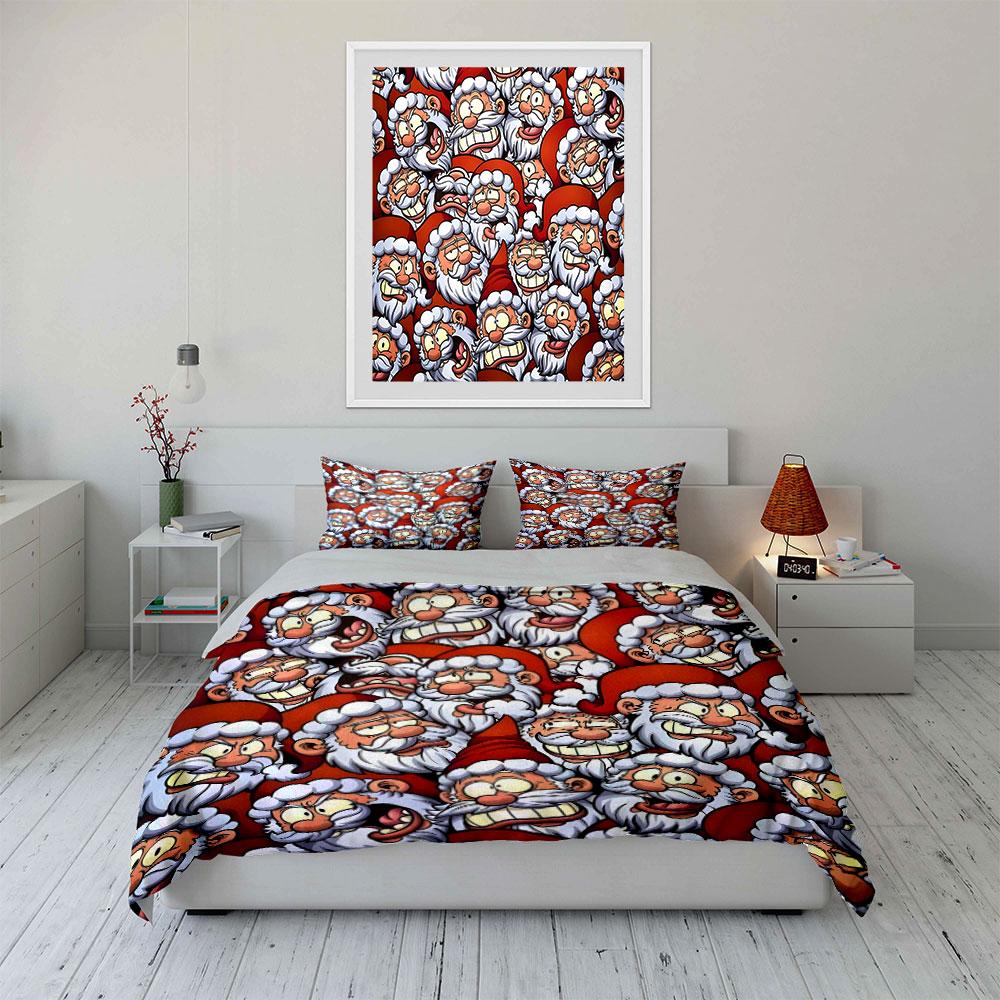 Cartoon Santa Faces Bedding Set Bedding Duvet Cover Set Duvet Cover Pillowcases (1 * Duvet Cover 2 * Pillowcases, without duvet insert)