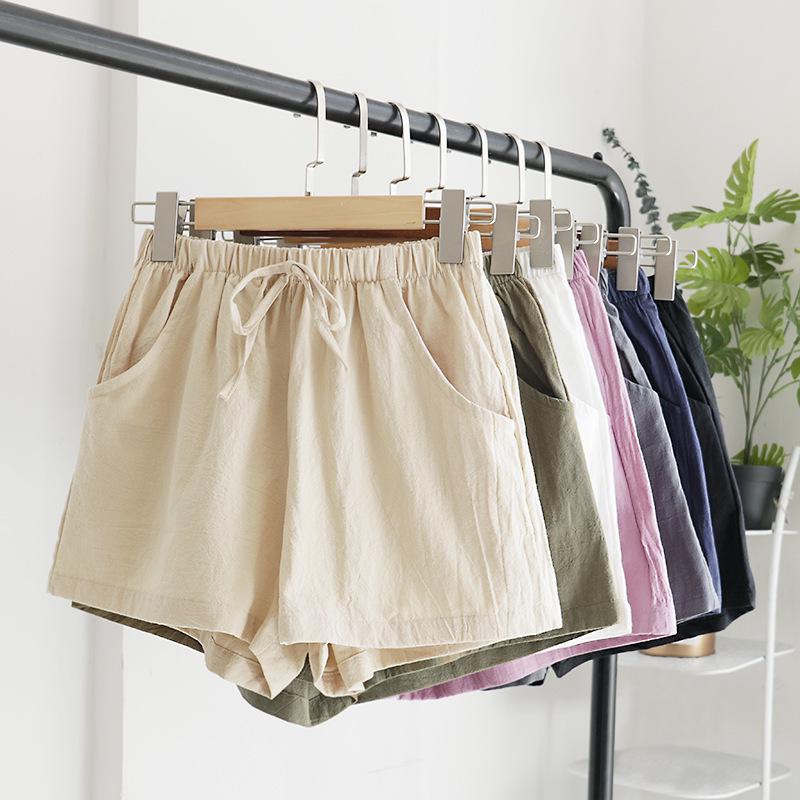 2022 Women's High Waist Cotton & Linen Slim Loose Shorts - Large Size, Lightweight, Elastic Waist Casual Hot Pants