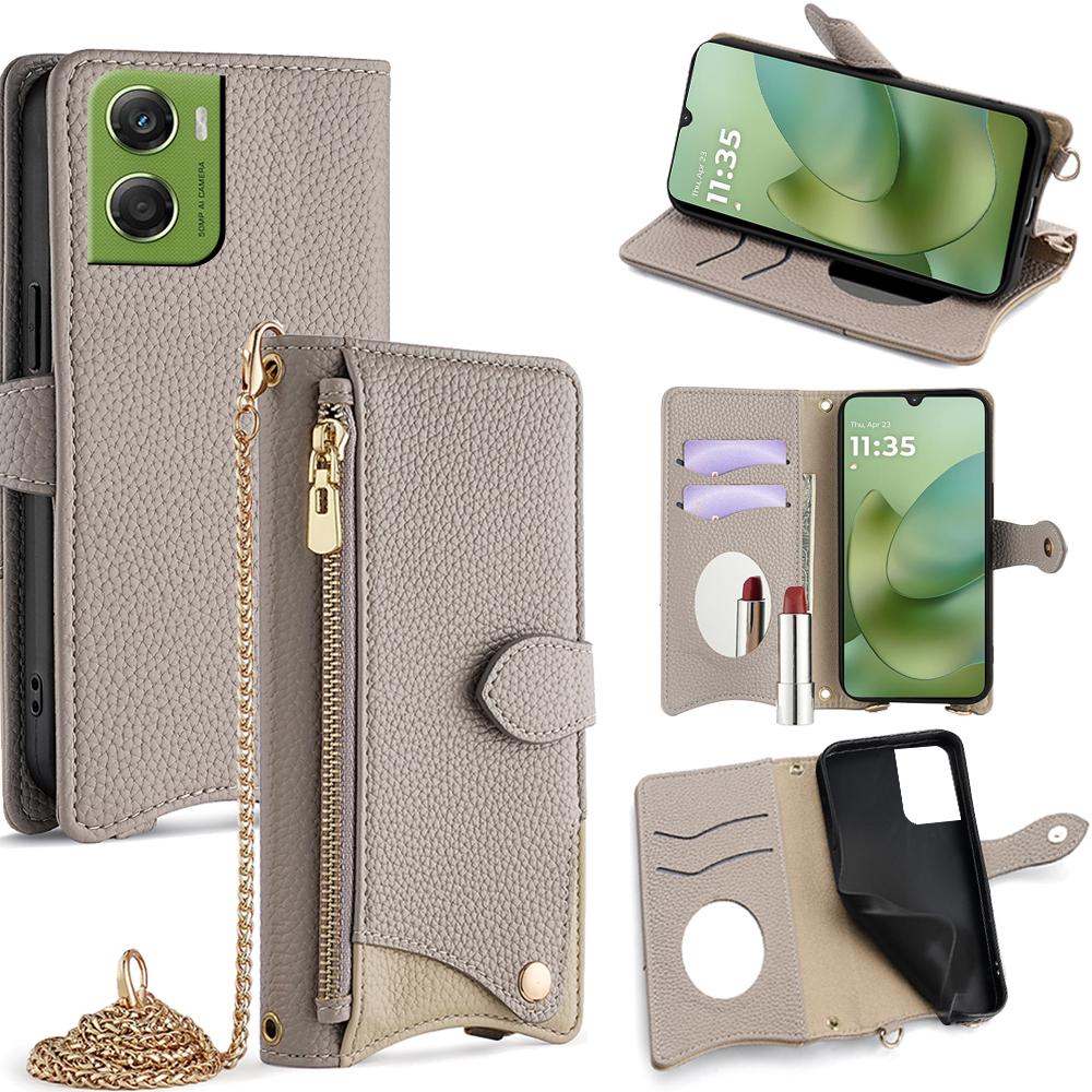 Для Motorola Moto G06 4G Кожаный Чехол-Кошелек с Подставкой Неправильный Хвост со Ремешком-Цепочкой