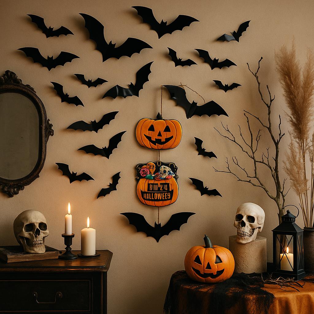 Artificial spiders, black, Halloween decorations, black tarantula, set of 8, 8cm