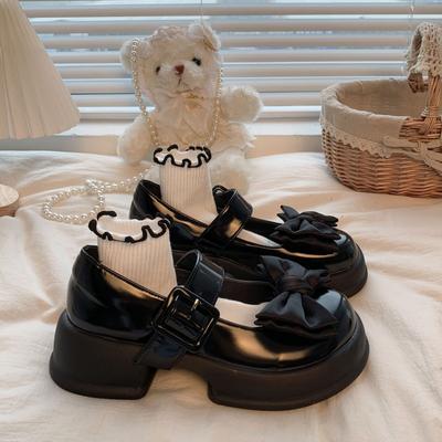 Маленькая обувь из искусственной кожи с бантом в стиле ретро, женские летние простые туфли Мэри Джейн на толстой подошве и толстом каблуке для девочек, женские туфли на платформе