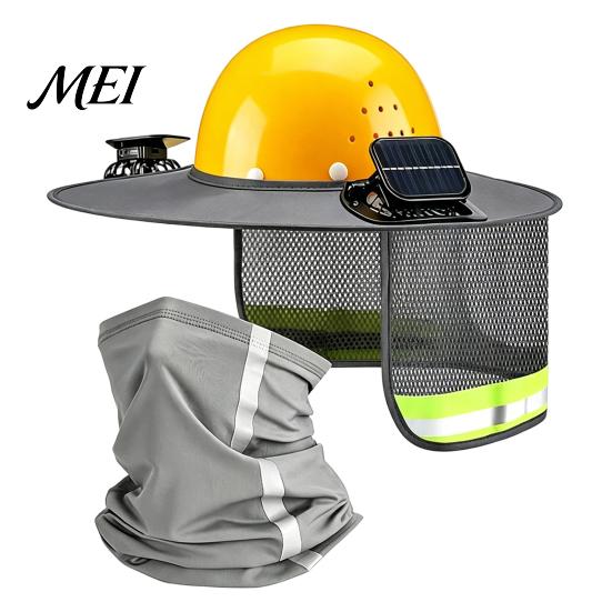 Ventilated Helmet Visor Hat Neck Shield with Fan, Ventilation Mesh Design, Full Brim Anti-deformation Sun Protection Guard for Construction