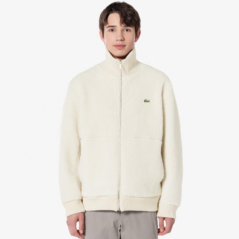 Lacoste Мужская флисовая куртка с широким ребристым воротником [кремовый]