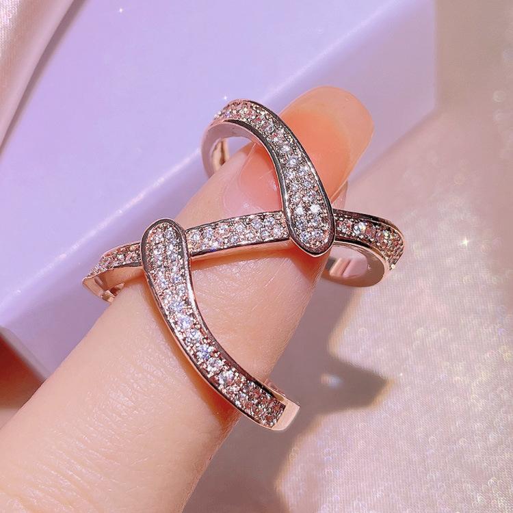 Европейская и северо-модная геометрическая линия с покрытием из розового золота, микронабор из цирконов, кольцо-цепочка, трендовое кольцо для девочки