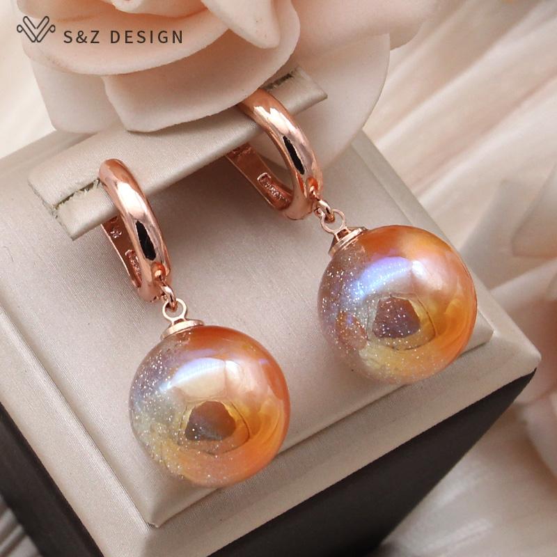 Модные круглые двухцветные бусины серьги-подвески для женщин свадебный темперамент розовое золото цвета ювелирные изделия
