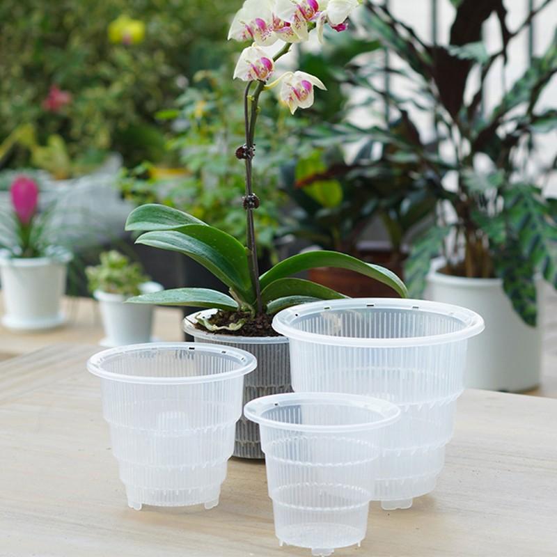 Resin Orchid Clear Flower Pot Plastic Plant Garden Breathable Slotted-1 Pack