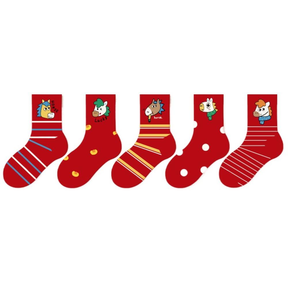 Good Luck Children Red Socks Cartoon Horse Year Red Socks Winter Cotton Sock New Year Celebration