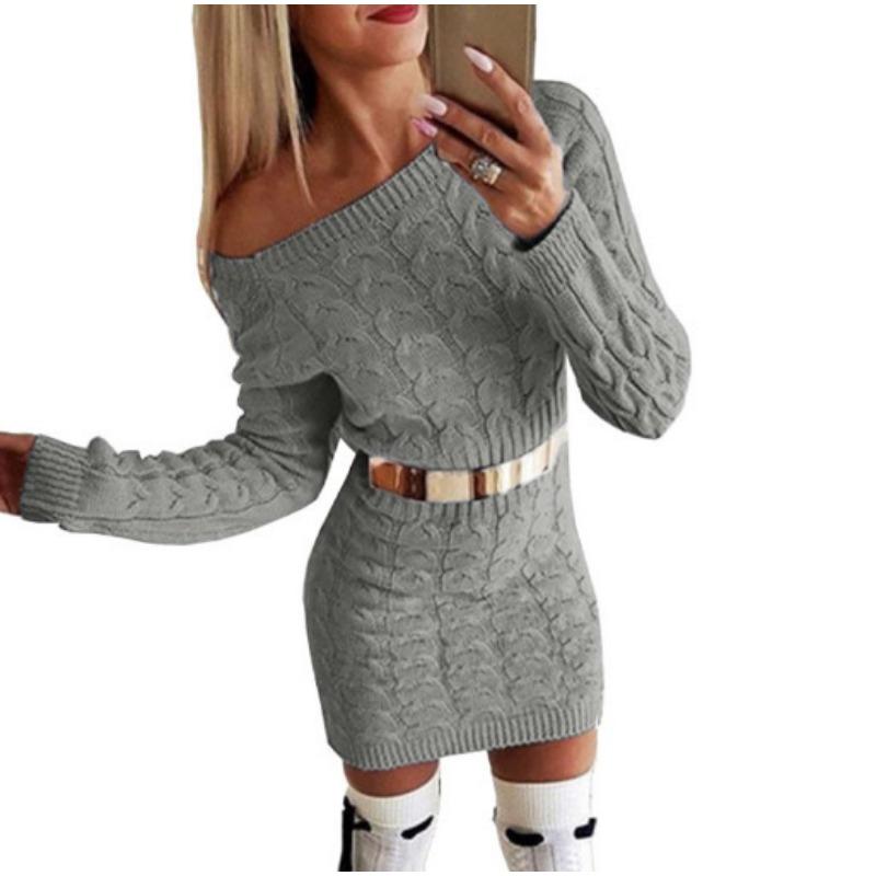 Autumn and Winter Women's Sweater Mid-length Twist Waist Dress Knitwear