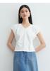 Elegant little fly sleeve top versatile solid color V-neck T-shirt