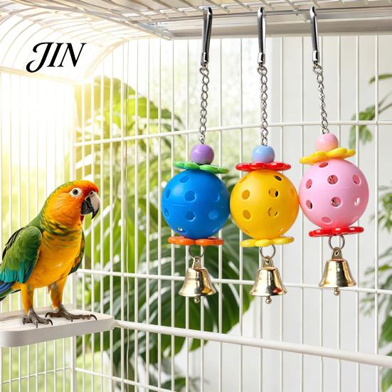 Bird Pecking Toy Parrot Foraging Ball Toy, Plastic Hollow with Bell, Play Cage Enrichment for Lovebird Budgie Cockatiel Conure