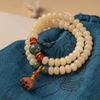 Cream Topaz Bodhi Root Bracelet - Unisex Buddhist Beads with Abacus Beads & Lotus Design
