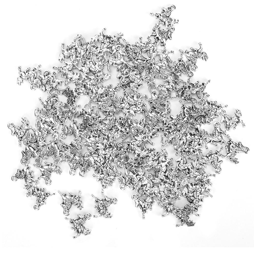 100pcs Silver Alloy Pendant Perforated Horse Keychain Pendant DIY Jewelry Supplies Bracelet Making