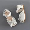 Rhinestone Pearl Bowknot Sandals for Girls Summer 2024 Princess Party Dance Sandals Children Beach Sandals Flats Kids Chic Shoes