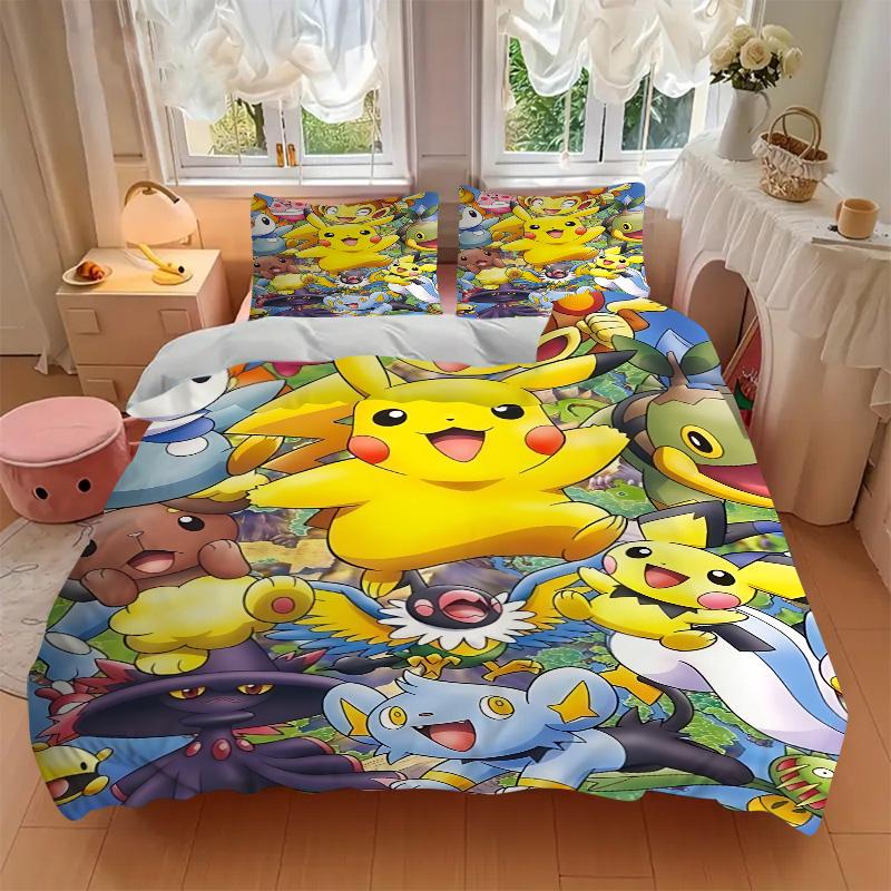 Pikachu Friends Adventure Print 3Pcs Bedding Setduvet Cover With 2 Bedropillowcase Home Birthday Gift