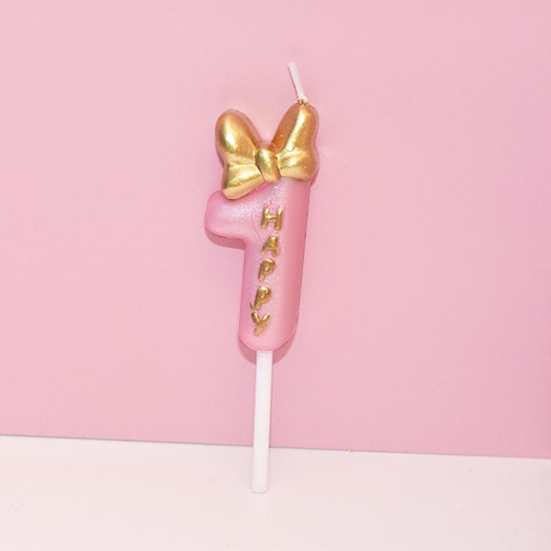 Pink Bow Number Candle for Birthday Cake - Creative Princess Party Decoration
