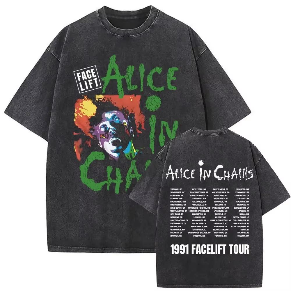 Новое в разделе Топы и футболки Мужская футболка Рок-группа Alice in Chains Винтажная с эффектом 'dirt washed' С коротким рукавом Унисекс Плотный хлопок Футболка с принтом Повседневная уличная одежда