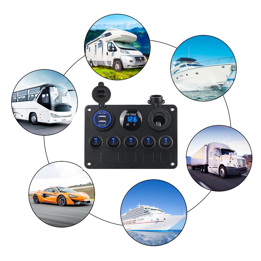 5-клавишный морской светодиодный рокер водонепроницаемый цифровой вольтметр 12 В розетка комбинированная панель переключателей для лодки двойной порт USB автомобильная панель переключателей