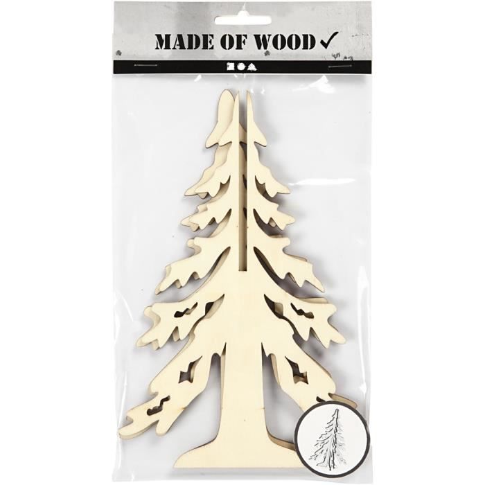 Decorative Object - Wooden Christmas Tree - 20 X 13 Cm - White - Mixed