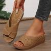 Wedge Heels Hollowed-out Shoes One-line Slippers Women's Exposed Toe Rivets Lightweight Thick-soled Beach Flip-flops